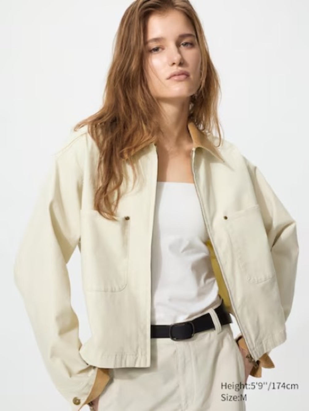 NWT Uniqlo Zip Up Short Jacket with Corduroy Collar in Natural